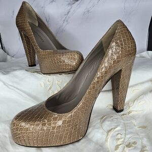 Loeffler Randall Tan Crocodile Pattern Heels